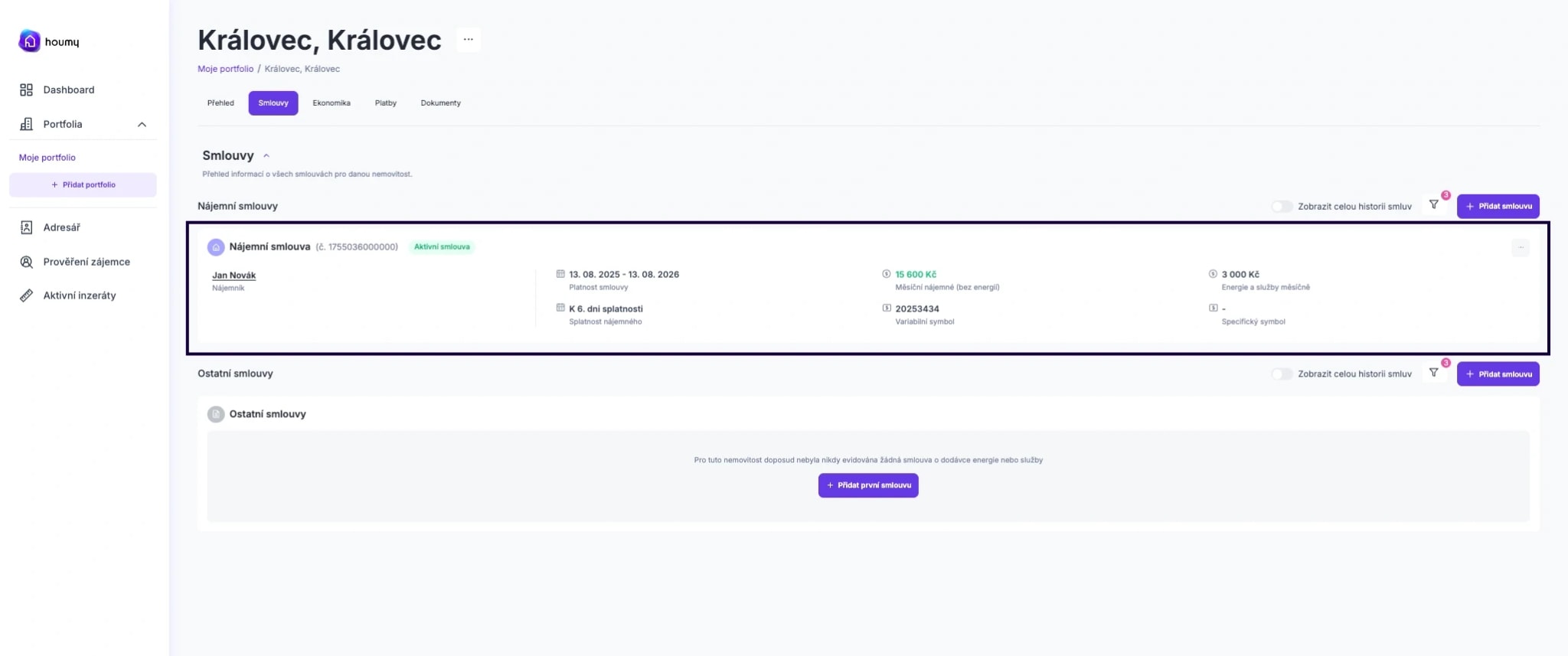 Otevření detailu nájemní smlouvy